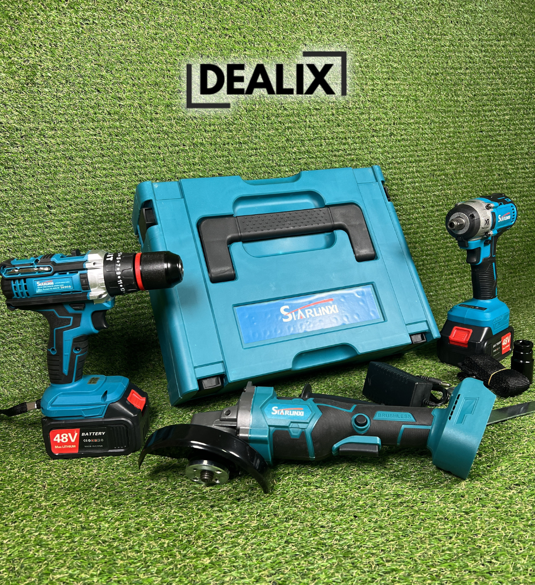 Kit Professionale Edilizia 3 in 1 – Trapano, Avvitatore e Smerigliatrice batterie