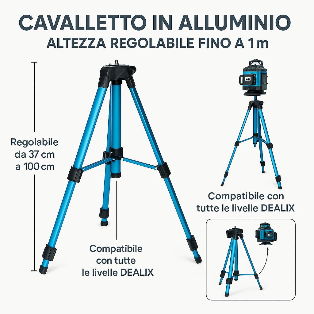 Livella Laser 16 Linee Verde 4×360° + Treppiedi e Accessori – Dealix