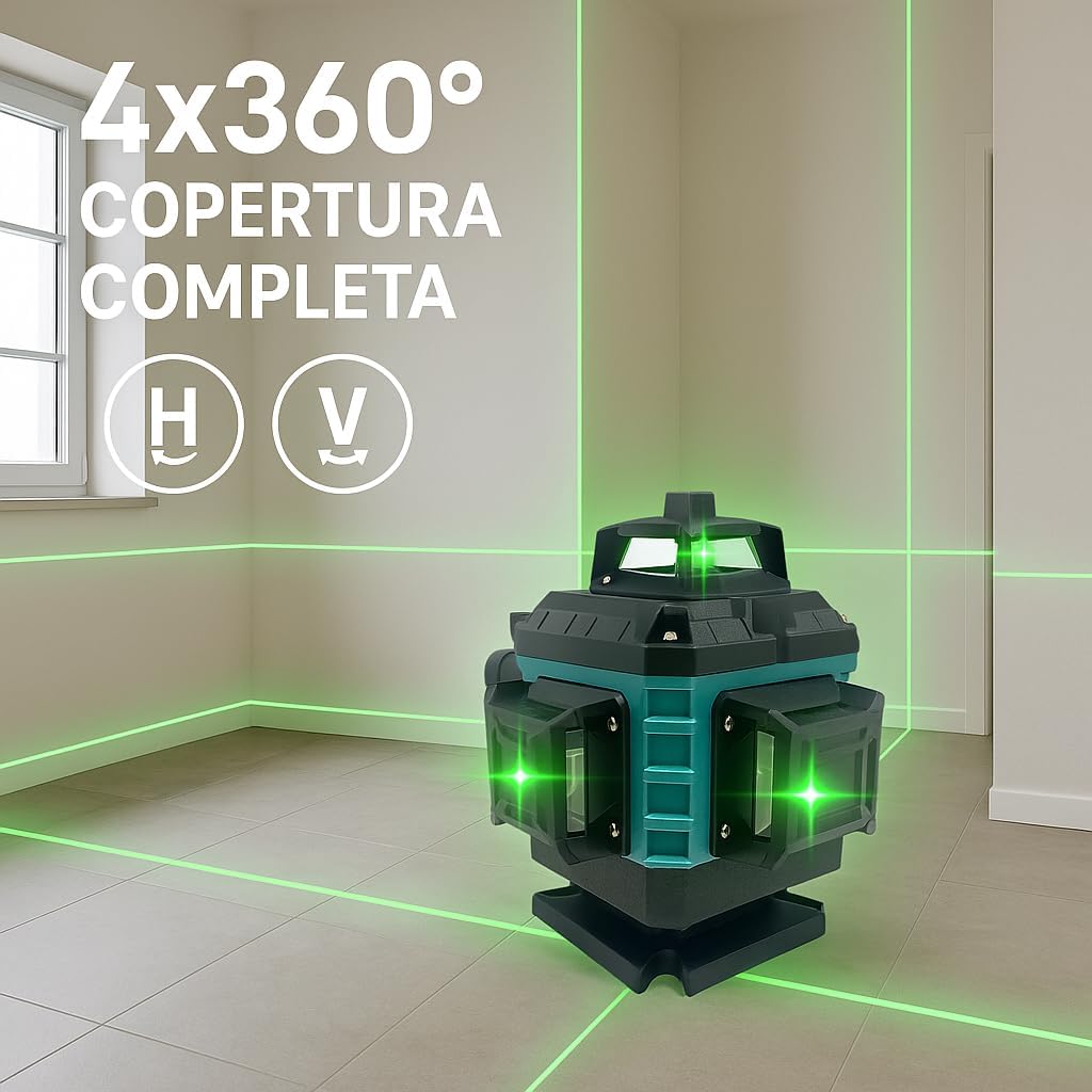 Livella Laser 16 Linee Verde 4×360° + Treppiedi e Accessori – Dealix