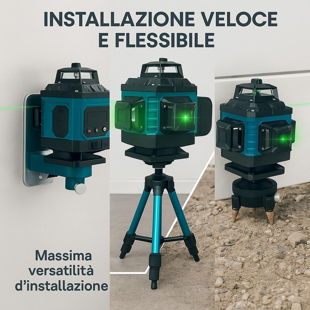 Livella Laser 16 Linee Verde 4×360° + Treppiedi e Accessori – Dealix
